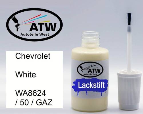 Chevrolet, White, WA8624 / 50 / GAZ: 20ml Lackstift, von ATW Autoteile West.